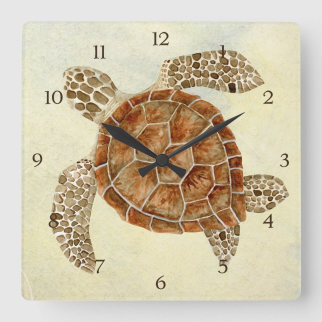 Reloj Cuadrado Playa Costera Océano Mar Collage Turtle Mar (Anverso)