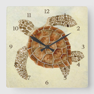 Reloj Cuadrado Playa Costera Océano Mar Collage Turtle Mar