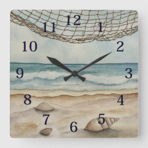 Reloj Cuadrado Playa de acuarela