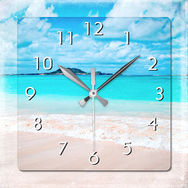 Reloj Cuadrado Playa de arena tropical hawaiana de color turquesa