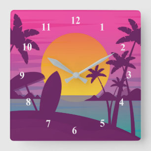 Reloj Cuadrado Playa de surf morada