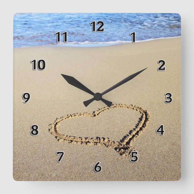 Reloj Cuadrado Playa del corazón del amor (Anverso)
