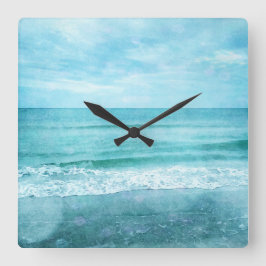 Reloj Cuadrado Playa Retro - acuarela azul Verde azulada del océa