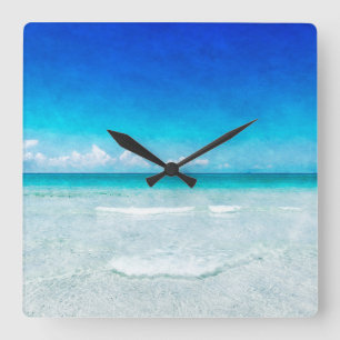 Reloj Cuadrado Playa tropical en Florida Verde azulado Aqua Turqu