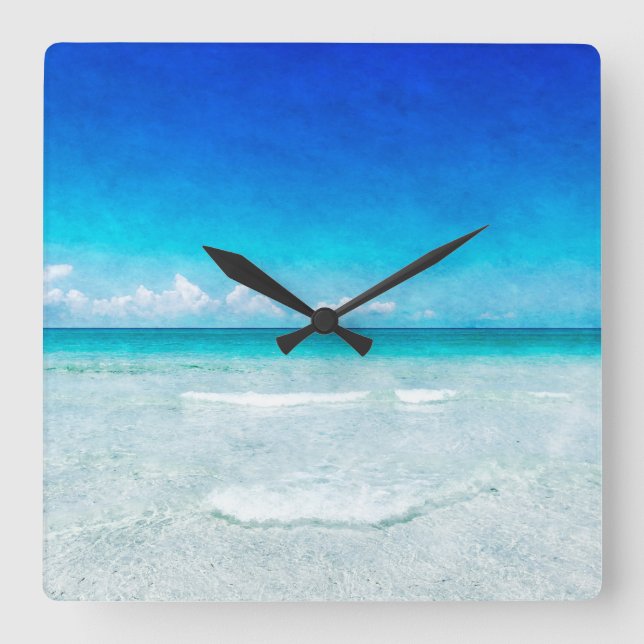 Reloj Cuadrado Playa tropical en Florida Verde azulado Aqua Turqu (Anverso)