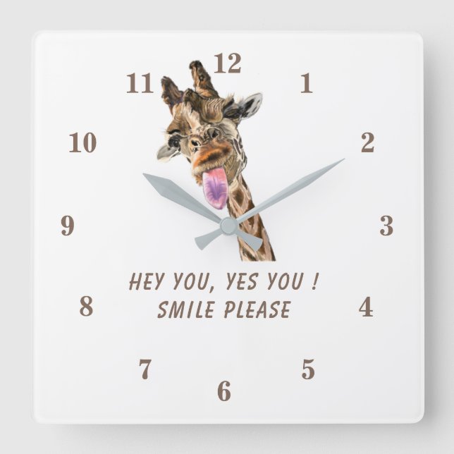 Reloj Cuadrado Playful Giraffe Tongue Out Wall Clock Custom Text (Anverso)
