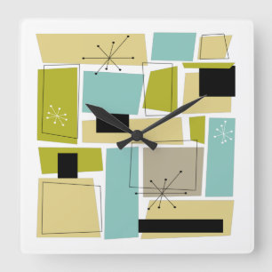 Reloj Cuadrado Plazas Amarillas Azules Retro Plazas Modernas de M
