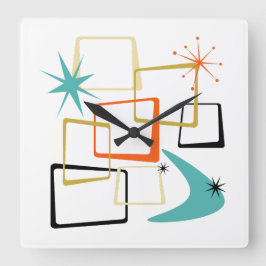 Reloj Cuadrado Plazas atómicas de los años 50 Boomerang Starburst