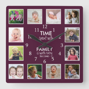Reloj Cuadrado  Plum Purple Time Con Familia Cita 12 Foto  
