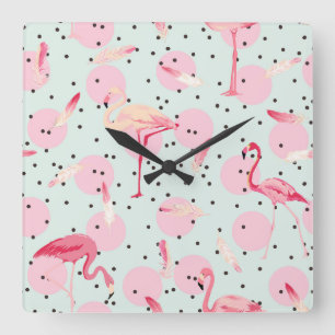 Reloj Cuadrado Plumas del flamenco en lunares