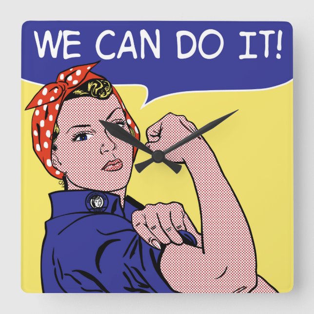 Reloj Cuadrado ¡Podemos Hacerlo! Rosie the Riveter Pop Art Remix (Anverso)