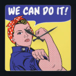 Reloj Cuadrado ¡Podemos Hacerlo! Rosie the Riveter Remix Pop Art<br><div class="desc">Rosie the Riveter se encuentra con su partido en un divertido remix inspirado en el Licsteinien Ben-Day Dots. Roy Lichtenstein es más conocido por sus cómics punteados y angustiados, en los que aparecen hermosas damas en peligro. ¡Esta dama está LEJOS de estar en peligro! Rosie es el símbolo supremo del...</div>