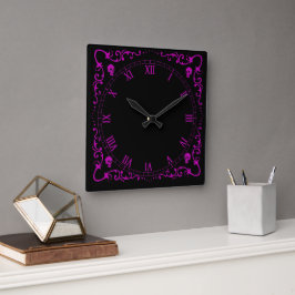 Reloj Cuadrado Poison Purple Halloween Magic Border con Skulls