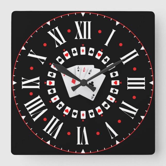 Reloj Cuadrado Poker Ace Of Spades With Roman Numerals (Anverso)