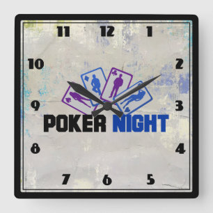 Reloj Cuadrado Poker Night with Playing Card in Blue and Purple