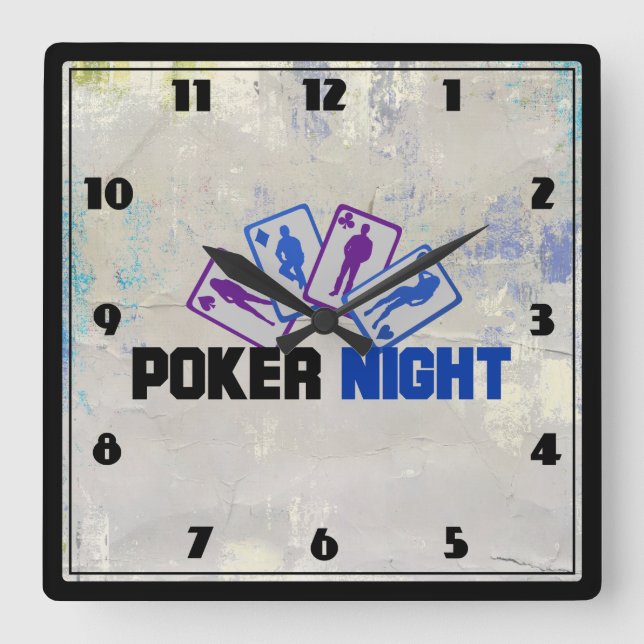 Reloj Cuadrado Poker Night with Playing Card in Blue and Purple (Anverso)