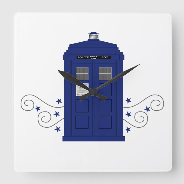 Reloj Cuadrado Police Box Swirls Wall Clock (Anverso)