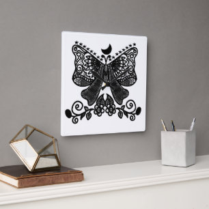 Reloj Cuadrado Polilla Luna Mística Arte de Insecto Gótico Cele
