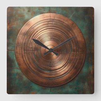 Reloj Cuadrado polished copper on weathered base