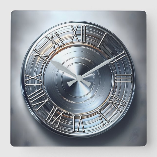 Reloj Cuadrado polished nickel round plate (Anverso)