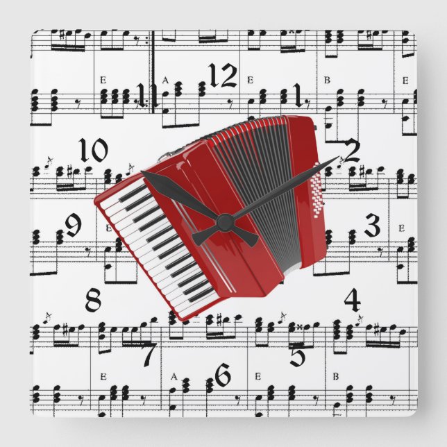 Reloj Cuadrado Polka, acordeón rojo en la partitura, (Anverso)