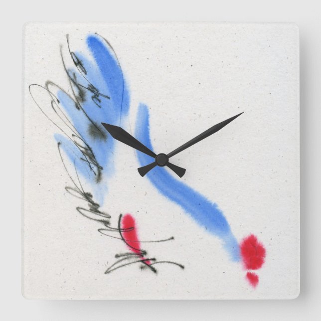 Reloj Cuadrado Pollo blanco. Caligrafía y acuarela (Anverso)