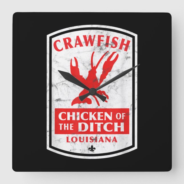 Reloj Cuadrado Pollo Del Pez De Crawfish Ditch Cajun (Anverso)