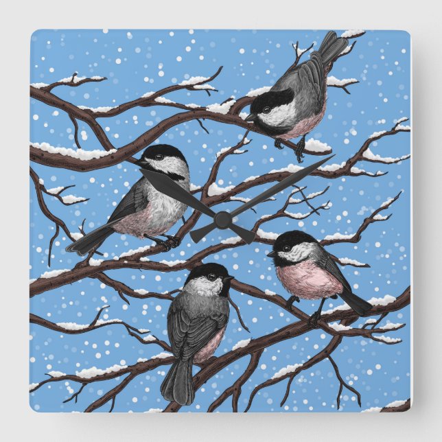 Reloj Cuadrado Pollos en invierno (Anverso)