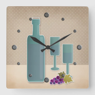 Reloj Cuadrado Polo de uva de copas de vino retro de grano beige