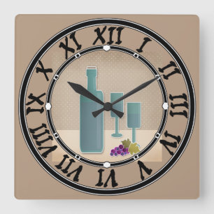 Reloj Cuadrado Polo de uva de copas de vino retro de grano beige
