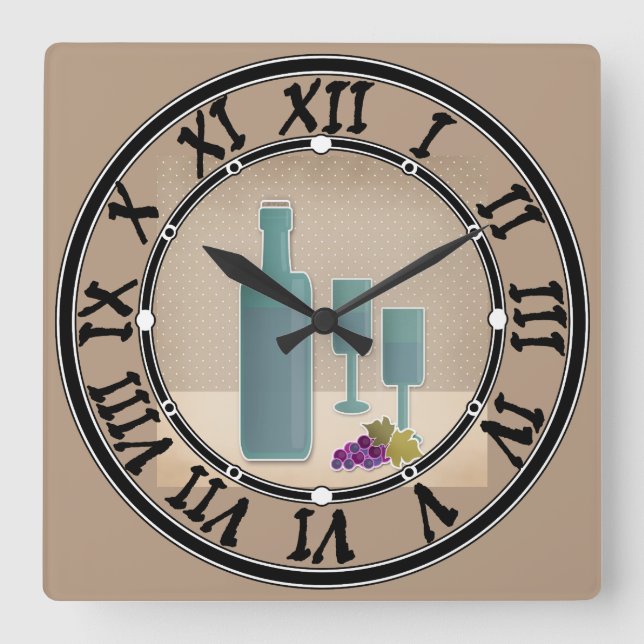 Reloj Cuadrado Polo de uva de copas de vino retro de grano beige (Anverso)