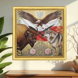 Reloj Cuadrado Polonia Patriótica, Bison, Wolf, Eagle, Art Nouvea