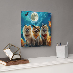 Reloj Cuadrado Pomerania Halloween Espeluznante