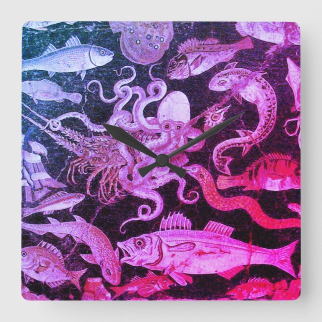 Reloj Cuadrado POMPEII COLLECTION SEA LIFE Pink Blue Nautical (Anverso)