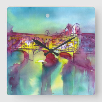 Reloj Cuadrado PONTE VECCHIO Florencia por acuarela nocturna