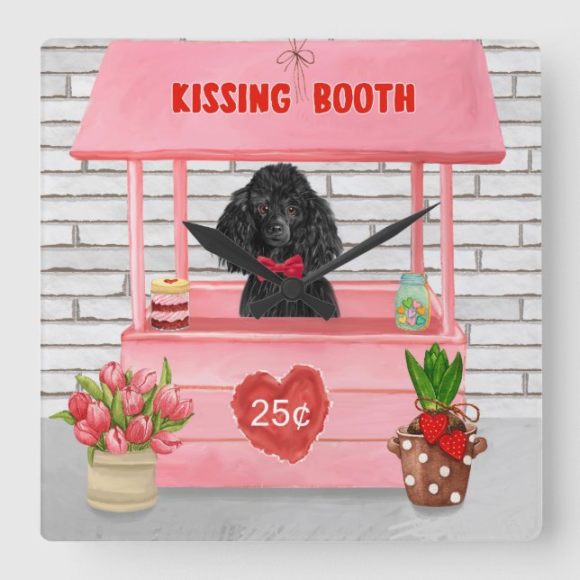 Reloj Cuadrado poodle Dog El día de San Valentín Kissing Booth (Anverso)