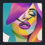 Reloj Cuadrado Pop Art 1<br><div class="desc">Sumérgete en un mundo de expresión vibrante con este impresionante diseño de chica de arte pop "Pop Art 1" inundado de tonos morados y azules cautivadores. Esta llamativa obra de arte es perfecta para los amantes de la elegancia y el estilo, este diseño le da un toque artístico a cualquier...</div>