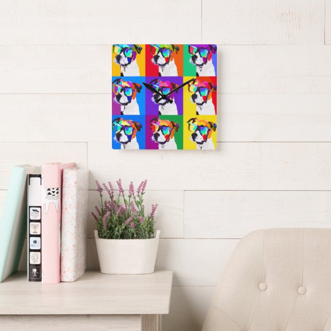 Reloj Cuadrado Pop Art Jack Russell Terriers (Sala de lectura)