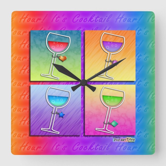 Reloj Cuadrado Pop Art WINE SQUARE WALL CLOCK (Anverso)