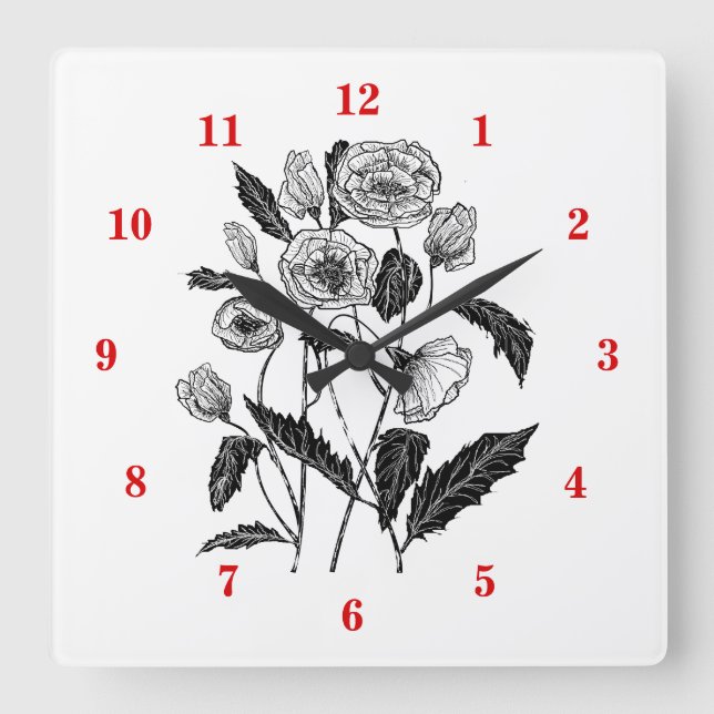Reloj Cuadrado Poppies Art - (Anverso)