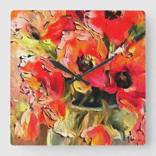 Reloj Cuadrado Poppies In A Glass Vase Black Outline Art