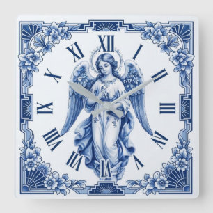 Reloj Cuadrado Porcelain Angel Art Deco Blue and White
