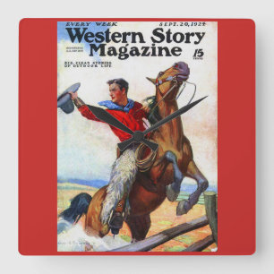 Reloj Cuadrado Portada de la revista Western Story de 1924