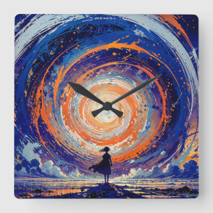 Reloj Cuadrado Portal Vórtice - Arte de Fantasía de Silueta Solit