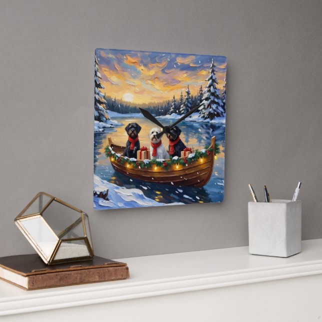 Reloj Cuadrado Portuguese Water Dog Christmas Boat Holiday (Oficina)