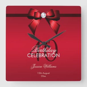 Reloj Cuadrado Posh Gem Bow & Ribbon 40 cumpleaños