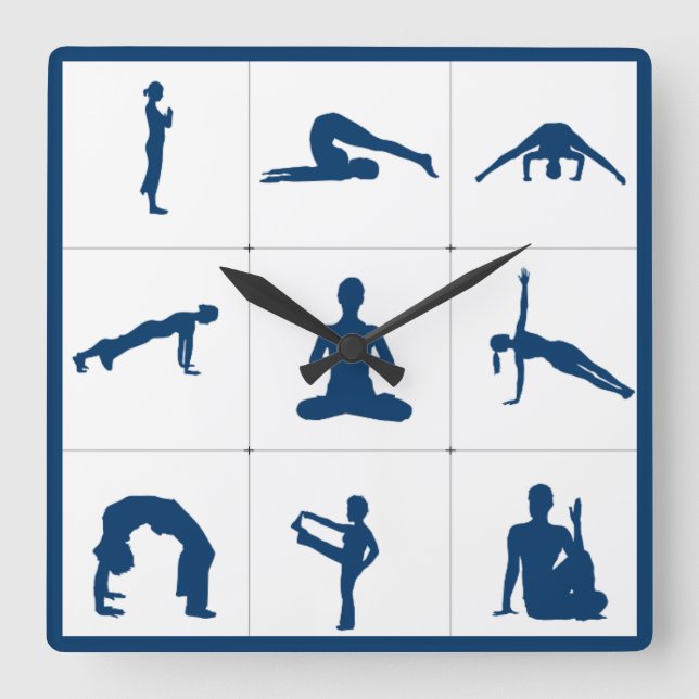 Reloj Cuadrado Posiciones de mediación de yoga zen (Anverso)