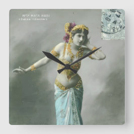 Reloj Cuadrado Postcarta de Vintage Mata Hari