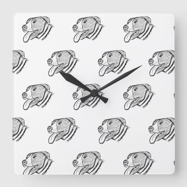 Reloj Cuadrado poster amante de los animales dibujado a mano con  (Anverso)