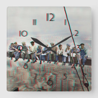 Reloj Cuadrado Poster Anaglyph 3D- Lunch atop Skyscraper New York